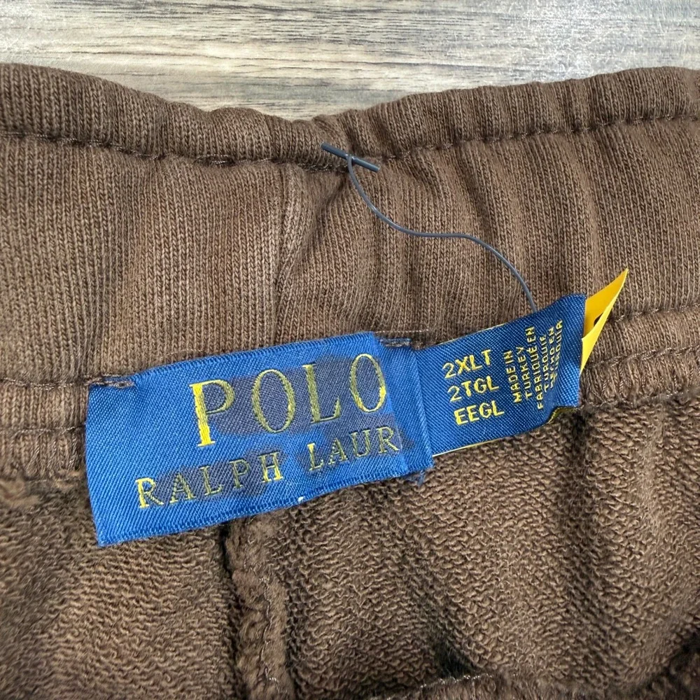 Polo Ralph Lauren Mens Size 2XLT Shorts Brown Fleece Drawstring Pony Logo